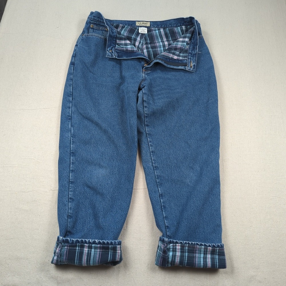 LL Bean Jeans Womens 18 Blue Flannel Lined Denim‎ High Rise Mom